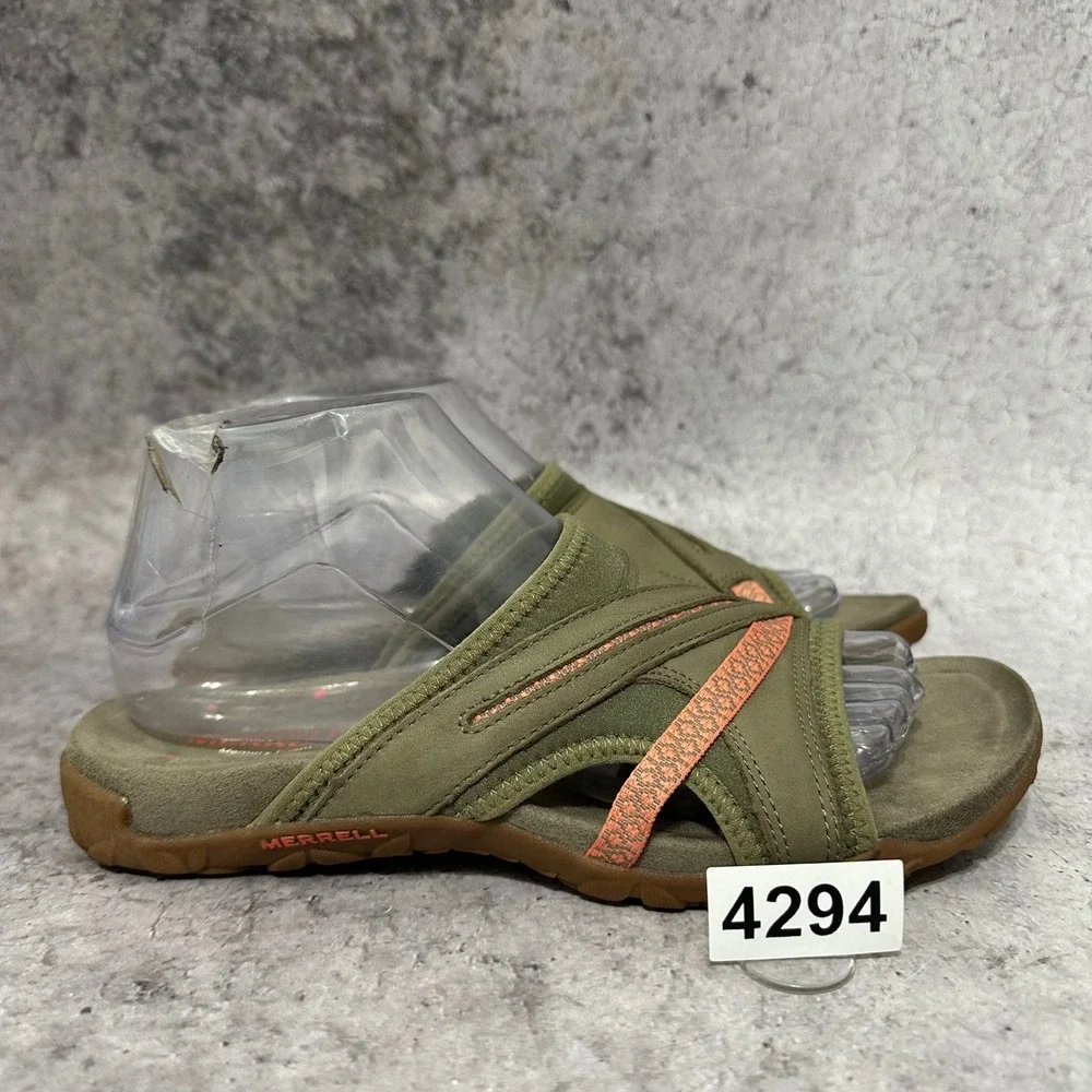 Merrell Terran Slide II Women Size 8 Putty Olive Green Crisscross Strap Sandals